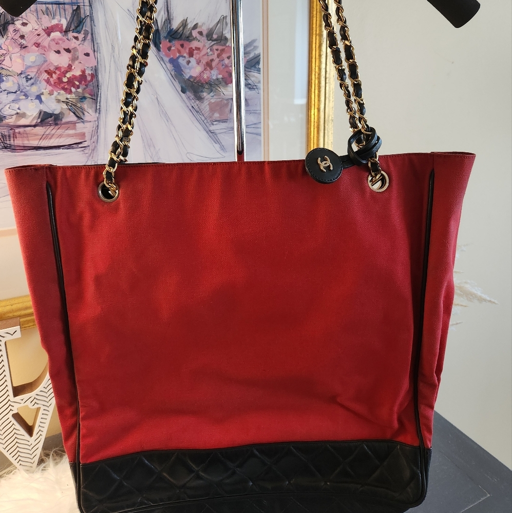 Chanel Leather and Canvas Tote